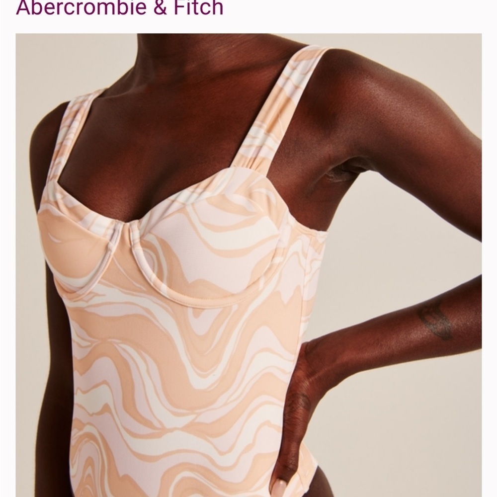 Abercrombie & Fitch Peach Swirl Pleated Strap Underwire One Piece Swimsuit - Picture 4 of 11
